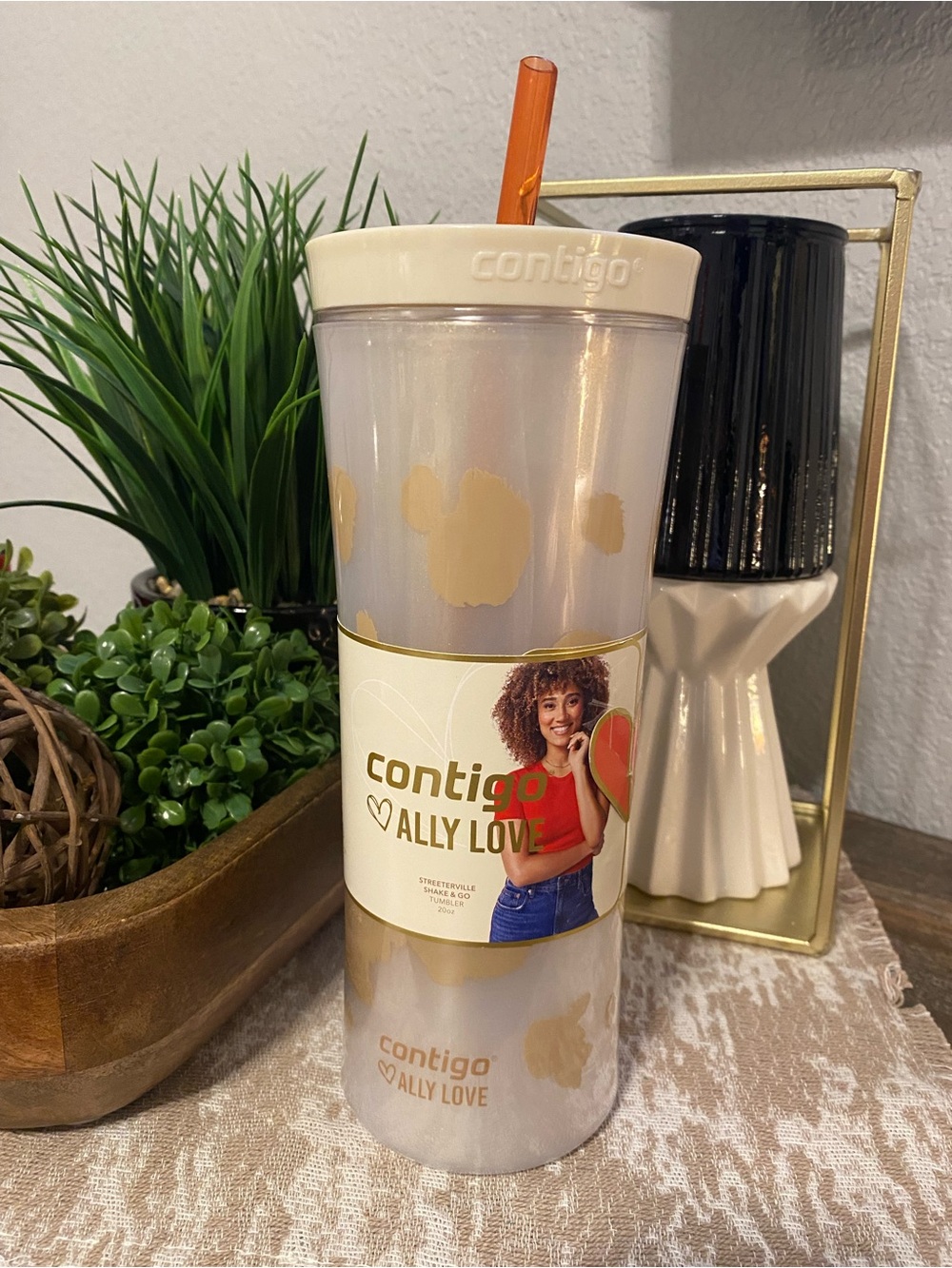 Contigo Ally Love Iridescent Tumbler with Gold Accents and Orange Straw